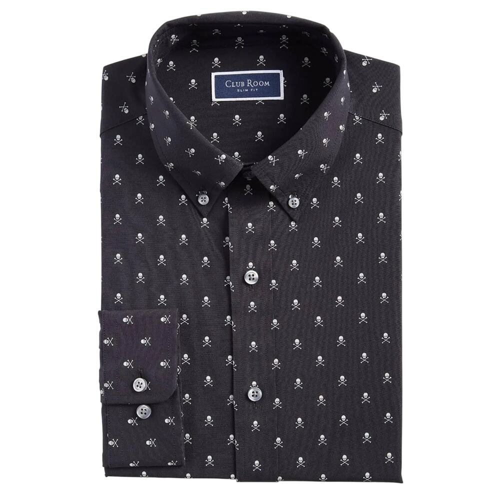 CLUB ROOM Slim Fit Skull & Crossbones Button-Down Shirt Size XL New MSRP $60 - Picture 4 of 6